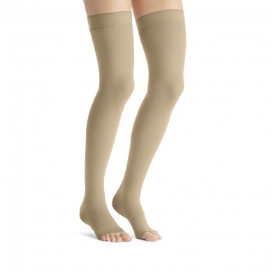 JOBST Opaque thigh-length stocking with open toes, nude