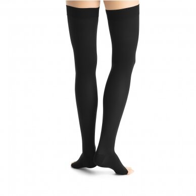 JOBST Opaque thigh-length stocking with open toes, black