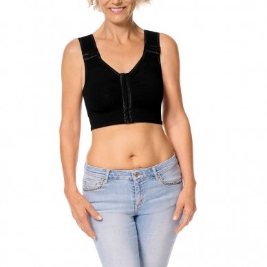 Lymph Flow Long Front Closure Soft Bra - Black