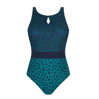 Manila High Neckline One-Piece Swimsuit - dark blue/teal 3