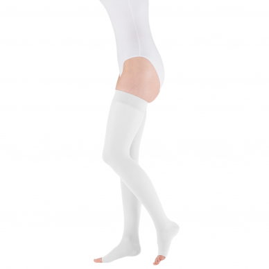 Compression socks Mediven Elegance thigh-length stocking with open toes, white 1