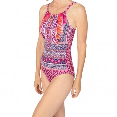 Boho Vibes One-Piece High Neck Swimsuit - Berry Sorbet/Print