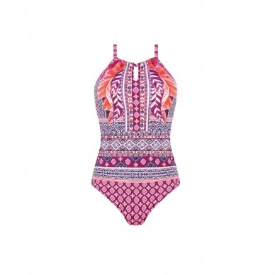 Boho Vibes One-Piece High Neck Swimsuit - Berry Sorbet/Print 5