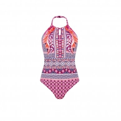 Boho Vibes One-Piece High Neck Swimsuit - Berry Sorbet/Print 6