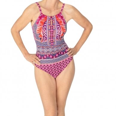 Boho Vibes One-Piece High Neck Swimsuit - Berry Sorbet/Print 1