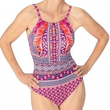 Boho Vibes One-Piece High Neck Swimsuit - Berry Sorbet/Print 2